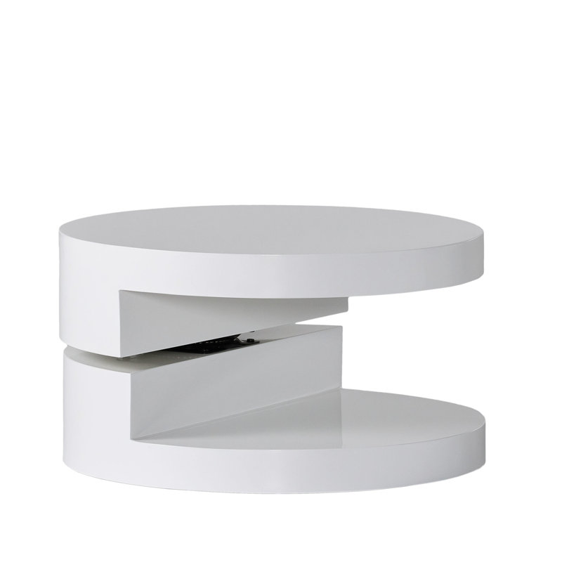 Petite table basse rotative contemporaine avec compartiment de rangement caché, finition blanche lustrée, 23,62 po x 23,62 po x 12,99 po, espace rotatif moderne