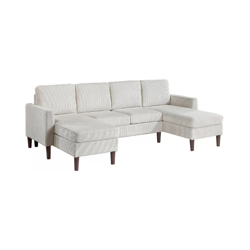 Nyla All-In-One Sectional Sofa Set With Double Chaise, Beige Corduroy, Beige Corduroy