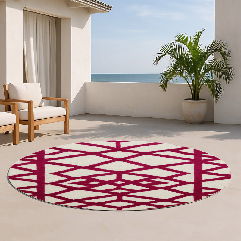 Tapis intérieur et extérieur beige Trellis, Rond 5 pi