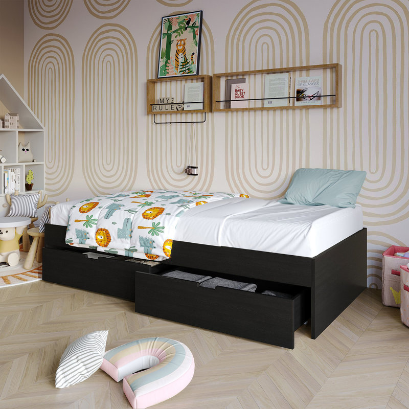 Lit matelot simple en bois avec rangement noir, Noir