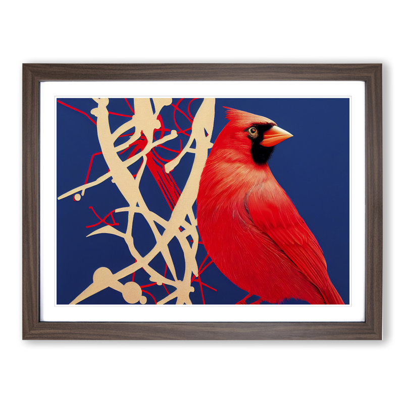 Cardinal Bird Vol.18 - Single Picture Frame Print, 34cm H x 46cm W x 2cm D, Walnut Framed