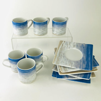 Ensemble de 6 tasses à thé avec soucoupes carrées en porcelaine tendre Victoria Bella