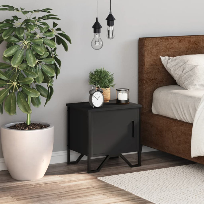 Allotey 40cm W Metal Bedside Table, Individual, Black