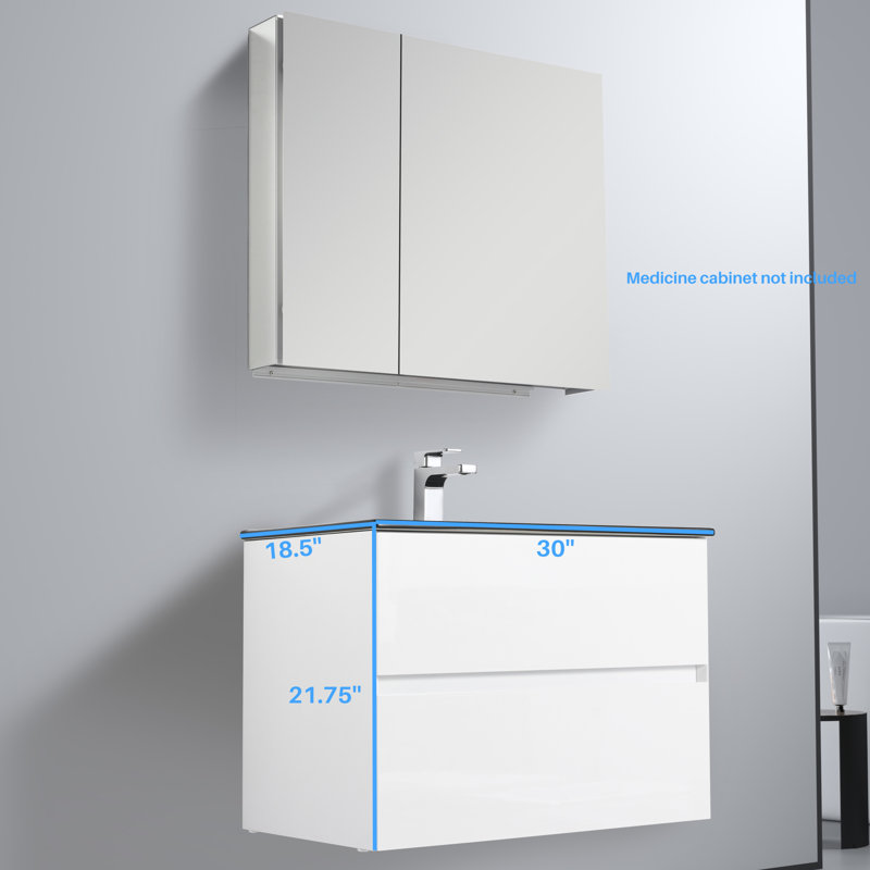 30" Floating Bathroom Vanity with Sink – Wall-Mounted Wood Cabinet with Matte Black Ceramic Top, Soft-Close Drawers & Modern Single Vanity Design