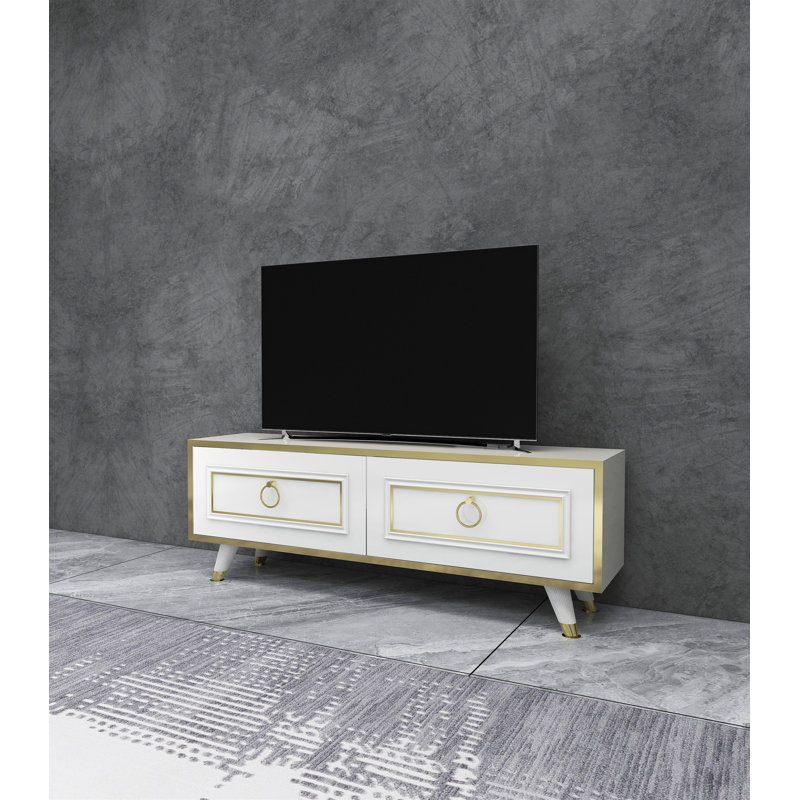Harue TV Stand for TVs up to 50", White/Gold