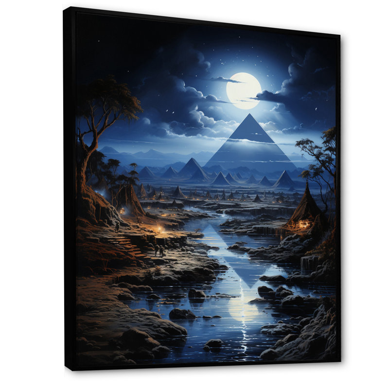 Égypte égyptienne au clair de lune, impression sur toile, H 20 po x l 12 po x P 1 po, Cadre flottant noir