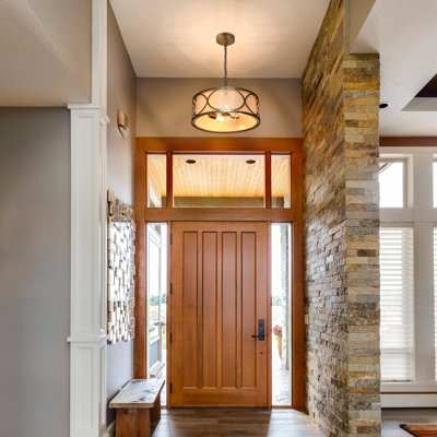 Corzine 3 - Light Wrought Iron Dimmable Kitchen Island and Lantern Empire and Drum Chandelier