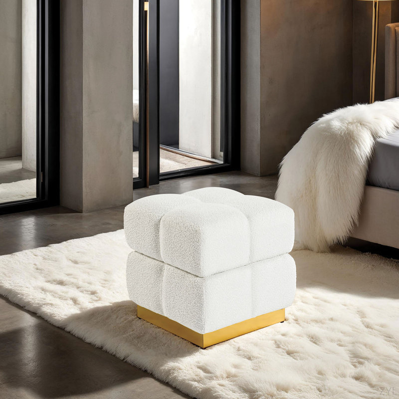 Tabouret de rangement carré de style contemporain avec finition beige et capitonnage