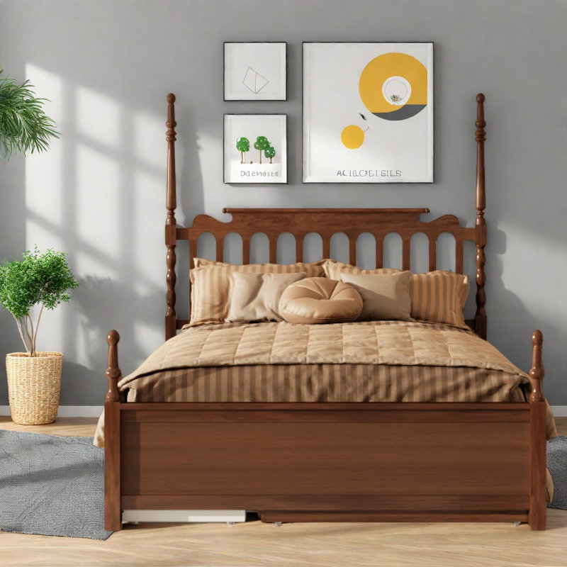 Lits avec rangement, plateforme en bois grand, broche rustique pour les invités