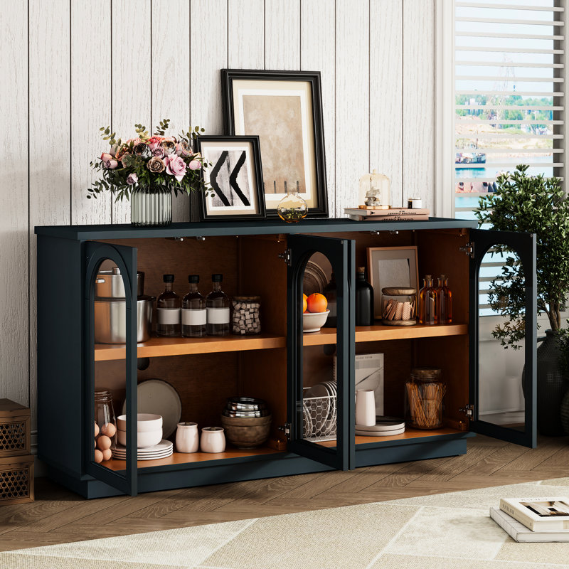 Buffet - Bleu marine. 4 portes avec tablettes réglables pour les repas. Buffet de rangement bleu marine Cuisine. Construire.