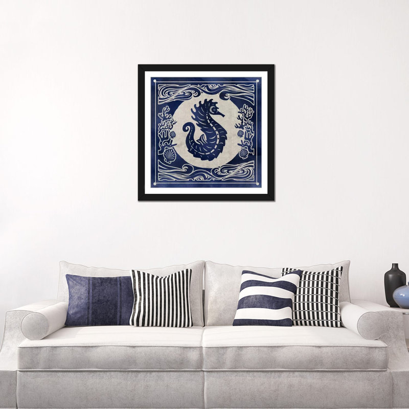 «Ink Seahorse», impression sur toile, Papier avec cadre noir, Blanc, H 24 po x l 24 po x P 1 po