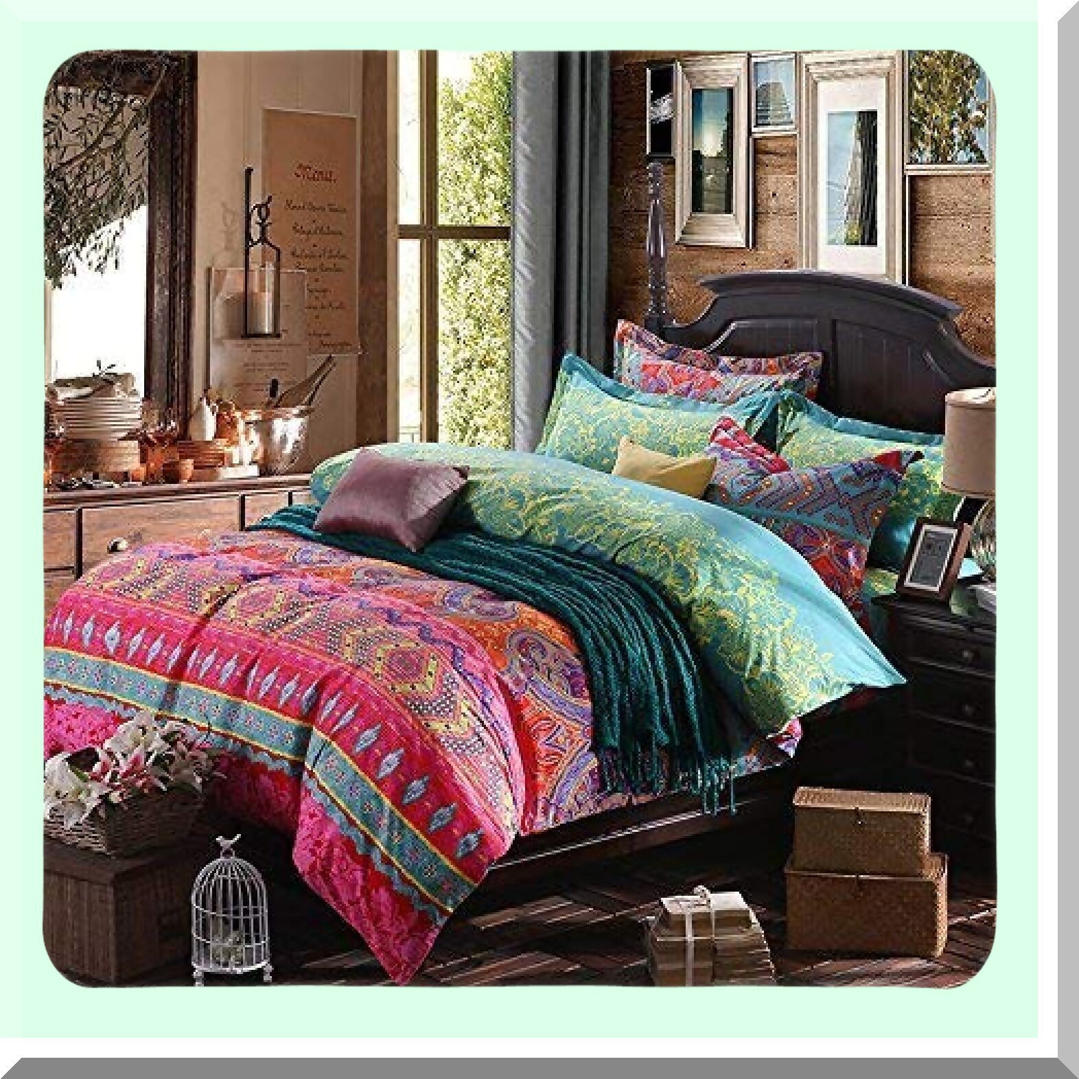 Corrigan Studio® Boho Stripe Cotton Duvet Set - Exotic Floral Bedding ...