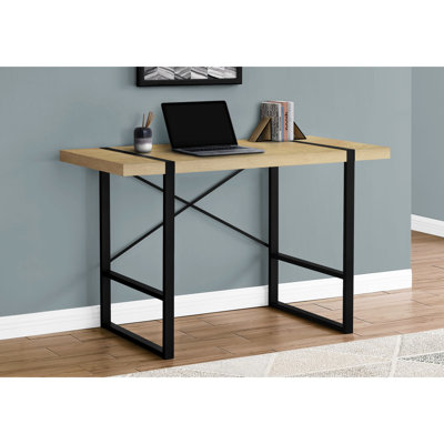 Bureau moderne pour usage domestique - plateau de table en stratifié naturel de 48 po et pieds en métal noir robuste, support de bureau contemporain de 49 po