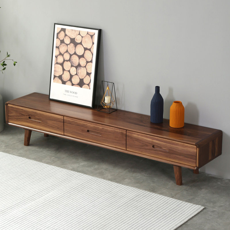 Meuble télé en noyer avec trois tiroirs de rangement, H 21,65 po x L 70,86 po x l 13,78 po