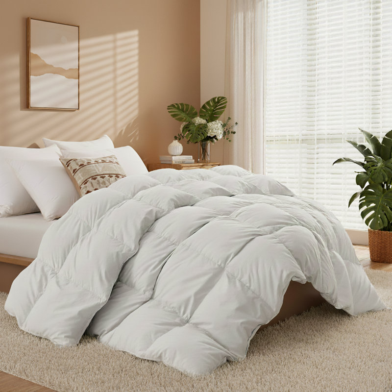 Heavyweight White Goose Down Feather Fiber Duvet Insert Winter Comforter, King, White