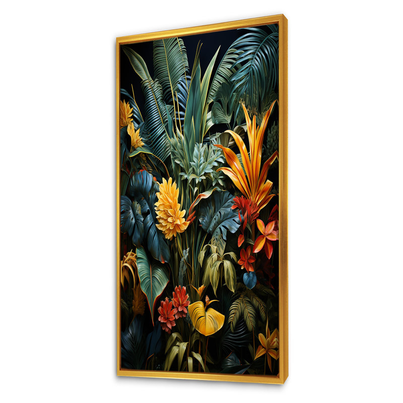Mystic Tropical Flowers Composition - Fleurs saisonnières, Cadre flottant doré, 44" H x 34" W