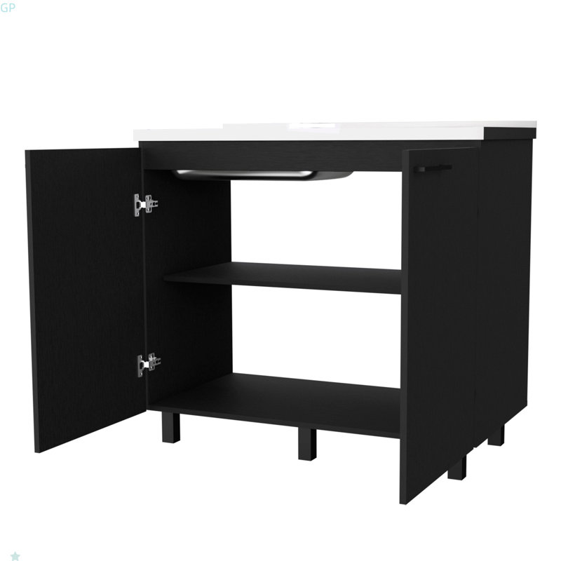 2 éviers utilitaires et une armoire, Argenté / Noir