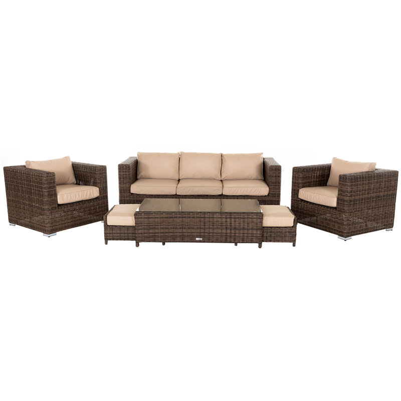 Savannah 7 Seater Rattan Sofa Set with Cushion, Truffle/Champagne