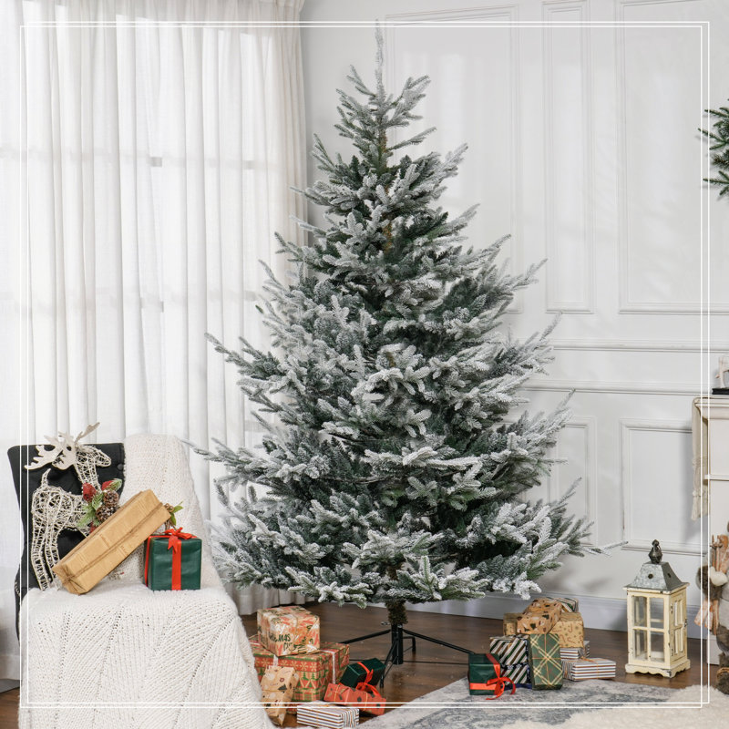 Arbre de Noël artificiel à charnière pin 7,5 pi avec 1218 branches réalistes, base en acier, H 7,4 po