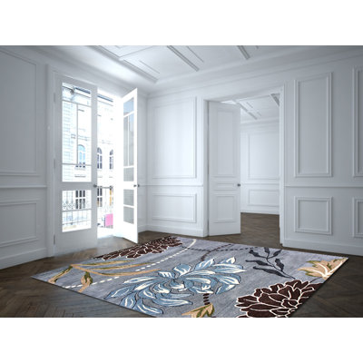 Tapis brun / bleu clair / beige / blanc en laine touffeté à la main Andorra