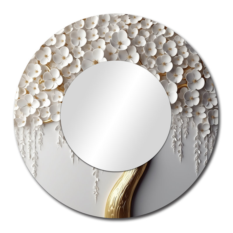 Orchidée blanche Pipsa, jardin de branches II - grand miroir d'arbre floral, 29 po x 29 po