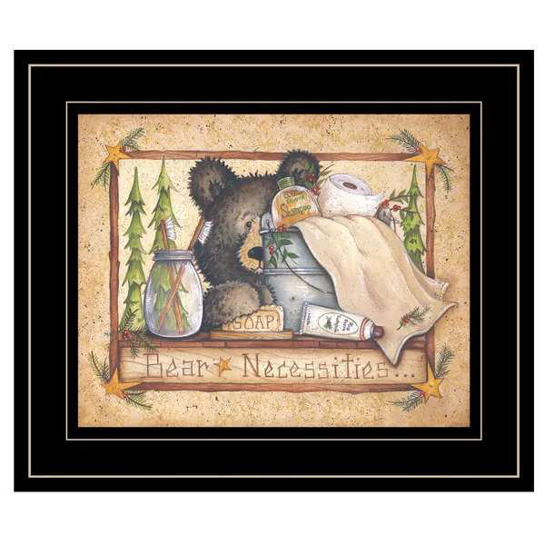 «Bear N Nécessities» par Mary Ann June, reproduction encadrée prête à accrocher, cadre noir