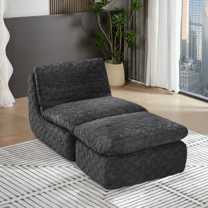 Chaise longue pivotante avec repose-pieds, Noir