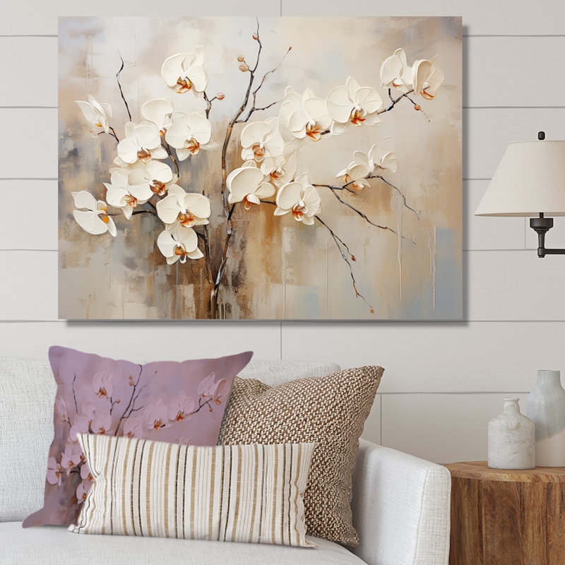 " Beige Orchid Blooming ", 16" H x 32" W x 1" D, Wrapped Canvas