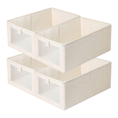 4 pièces Bac de rangement pour vêtements en lin pliable avec fenêtre transparente visible Poignée pratique Panier de rangement pliable polyvalent F