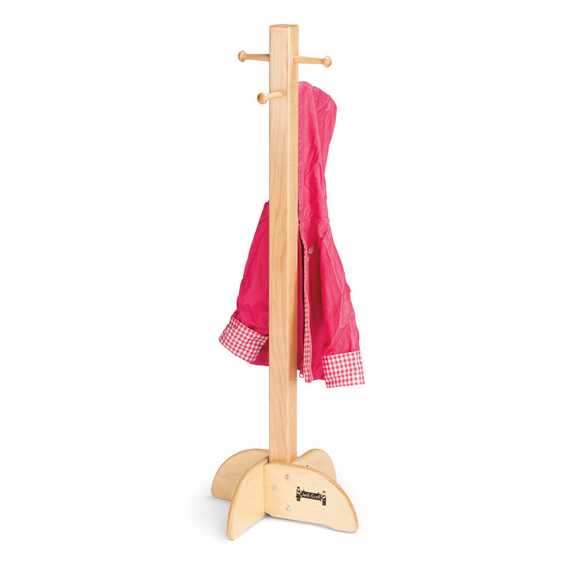 Natural Maple Tall Coat Tree with Four Hooks