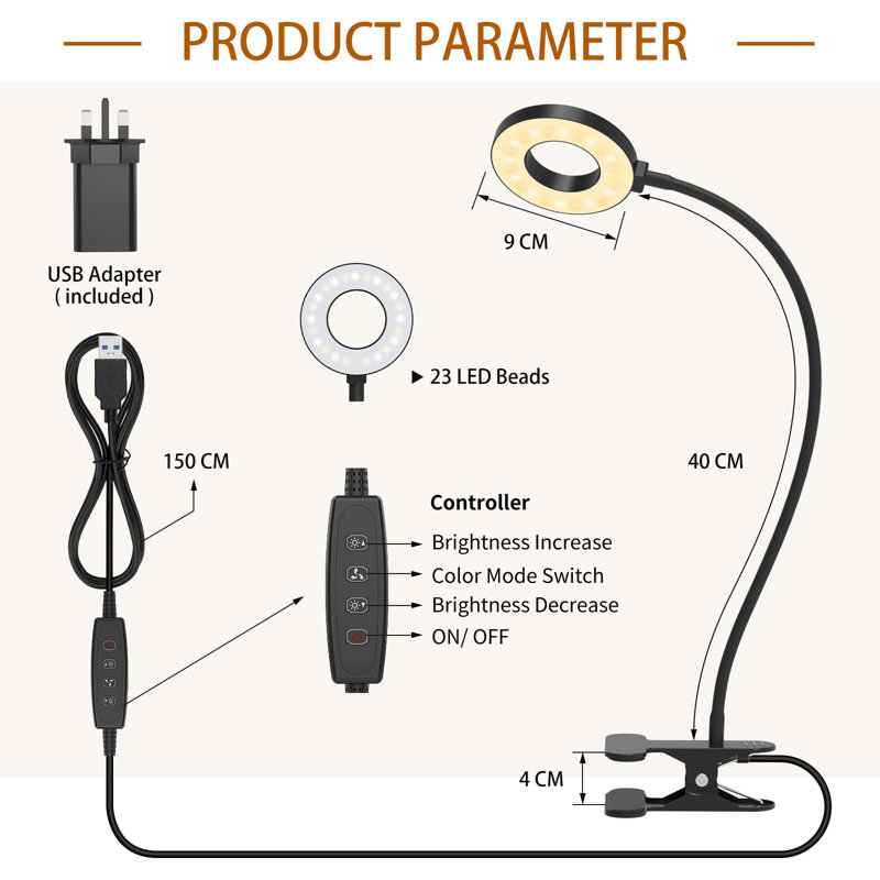 Brandale Clip On Lamp, Black