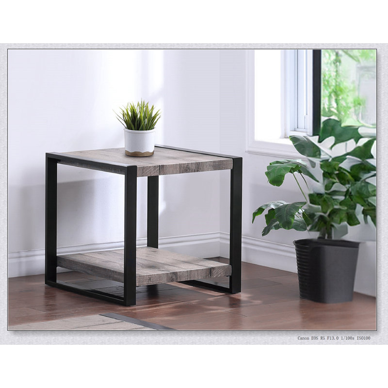 Table de bout contemporaine avec tablette de rangement, finition brun rustique pour le salon, meubles en bois