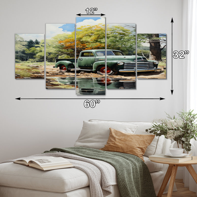 Camionnette Tranquil Lakeside II - Transport, art mural, salon - 5 panneaux