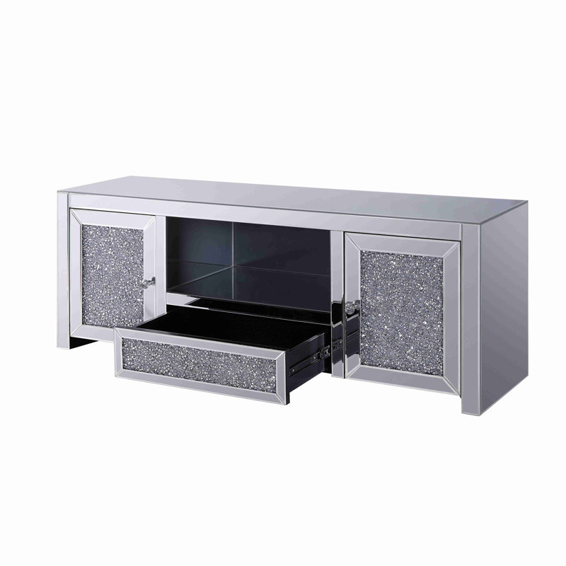 Meuble télé avec miroir et faux diamants (assemblé)