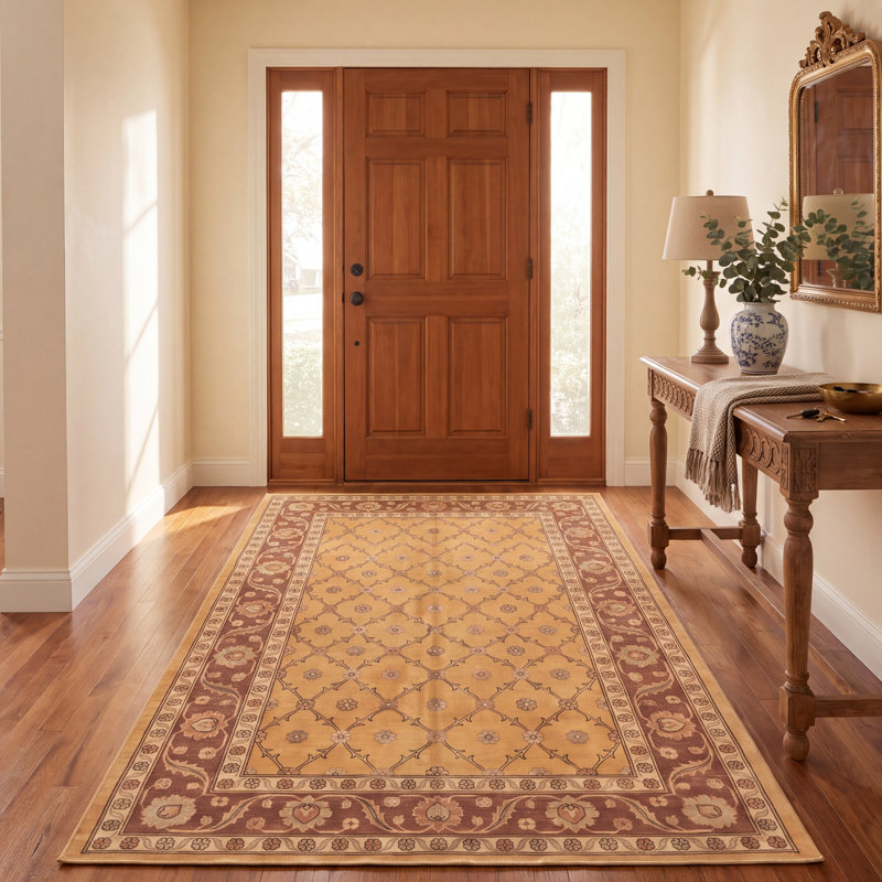 Tapis Brook2 traditionnel à motif floral orange, vert et crème, lavable en machine, antidérapant, à poils courts, pour intérieur et extérieur, adapté aux animaux domestiques, idéal pour le salon, la chambre, la salle à manger, l'entrée, le corridor ou le bureau.