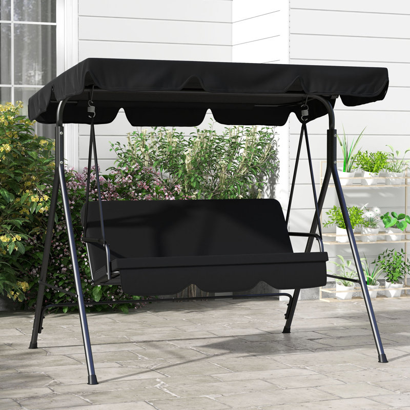 Burgel Porch Swing with Canopy, Black, Black, 153cm H x 172cm W x 110cm D