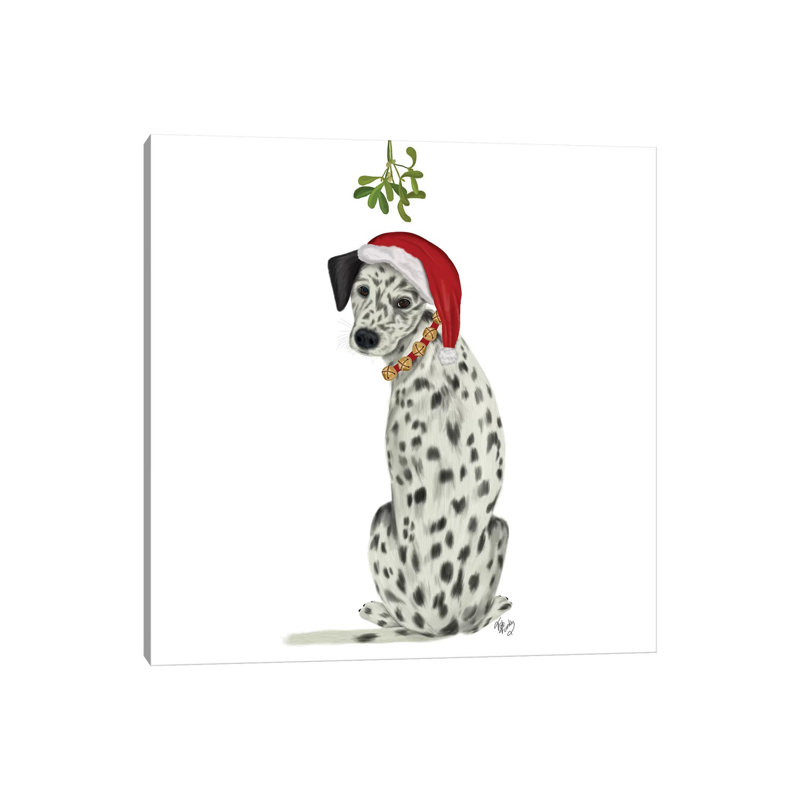 Christmas Des - Dalmatian Mistletoe by Fab Funky - Wrapped Canvas Gallery-Wrapped Canvas Giclée
