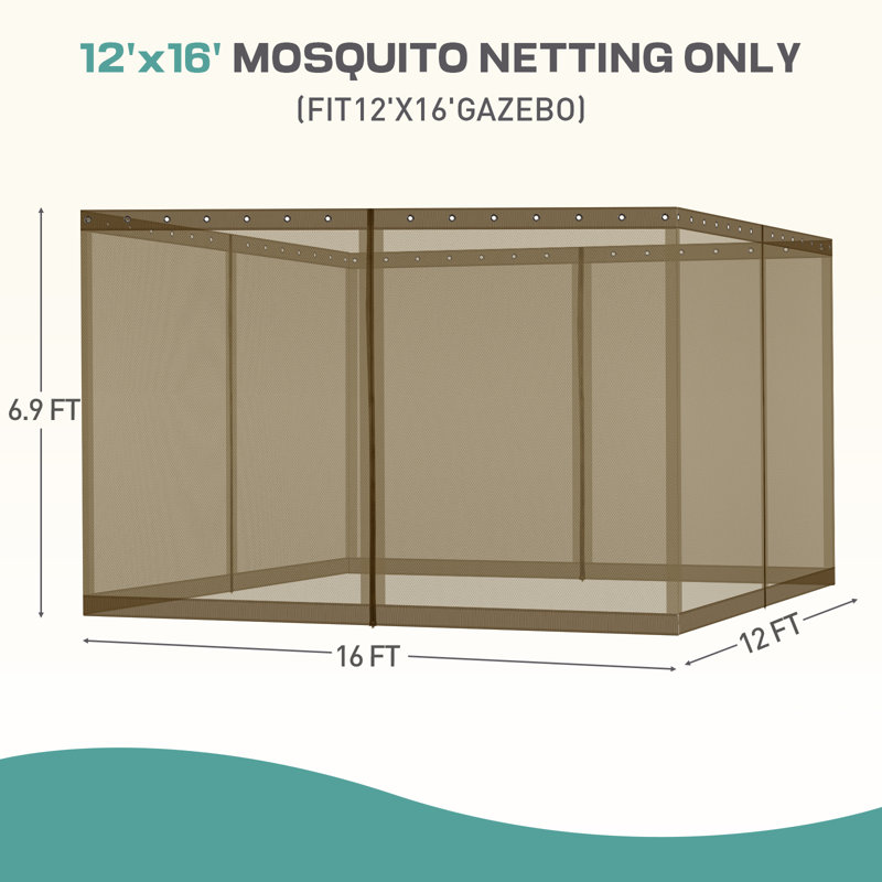 Moustiquaire pour pavillon de jardin Aoodor, Brun, H 6,9 pi x l 12 pi x P 16 pi