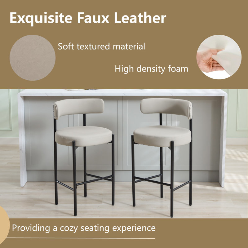 Elephant Gray Faux Leather Metal Counter Stools Set of 2