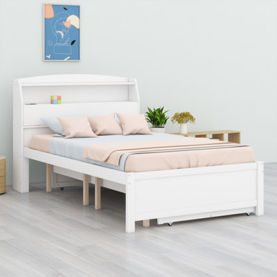 Lit plateforme en bois avec lit gigogne et tête de lit à DEL avec tiroirs