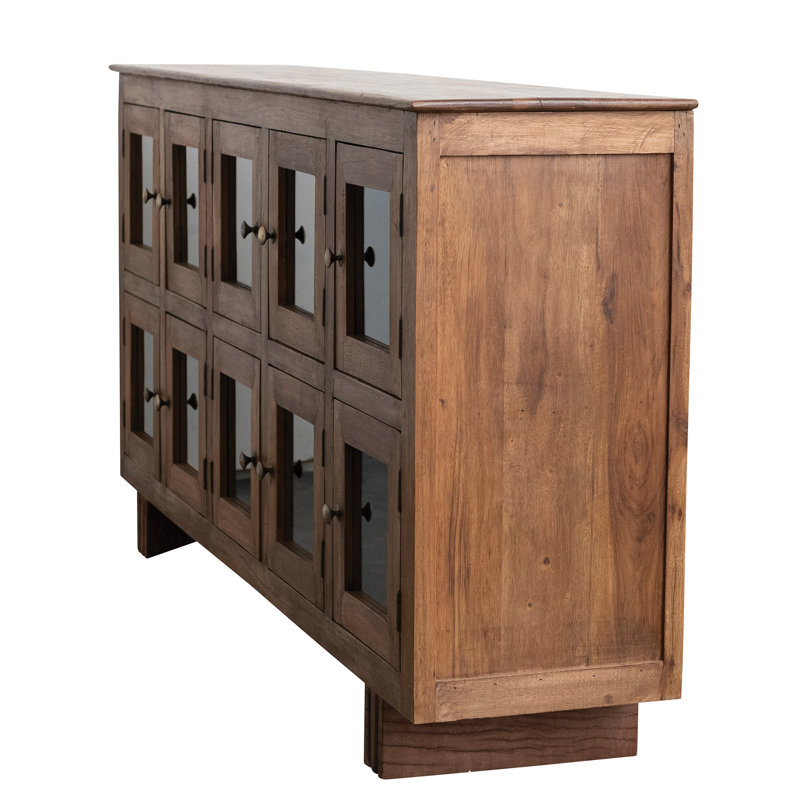Buffet en bois de manguier avec 10 portes en verre et boutons en laiton
