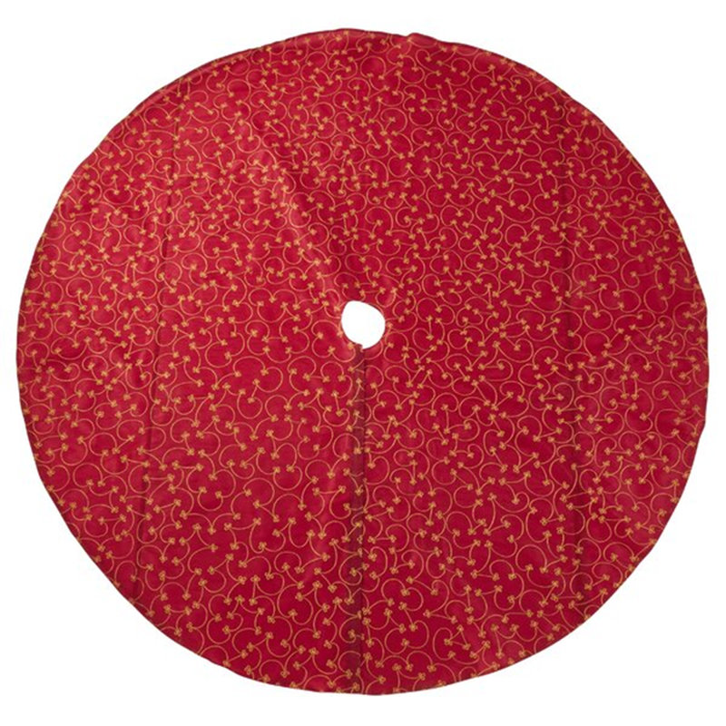 Burgundy Embroidered Polyester Christmas Tree Skirt, 52 Inches