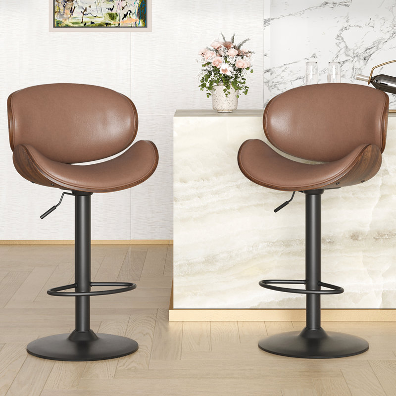 Modern Swivel Faux Leather Bar Stool, Brown