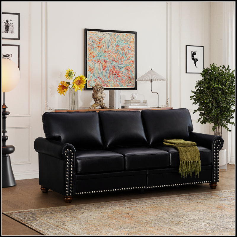 Luxueux canapé en similicuir avec rangement spacieux et sièges confortables pour une détente ultime, Noir