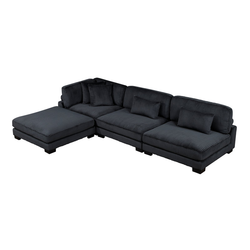 Canapé modulaire 4 pièces avec repose-pieds Koah, Black Corduroy