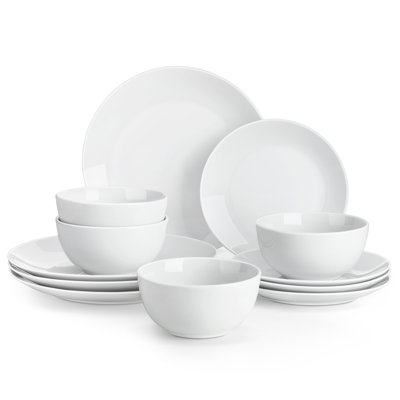 12-Piece Porcelain China Dinnerware Set, Service For 4 