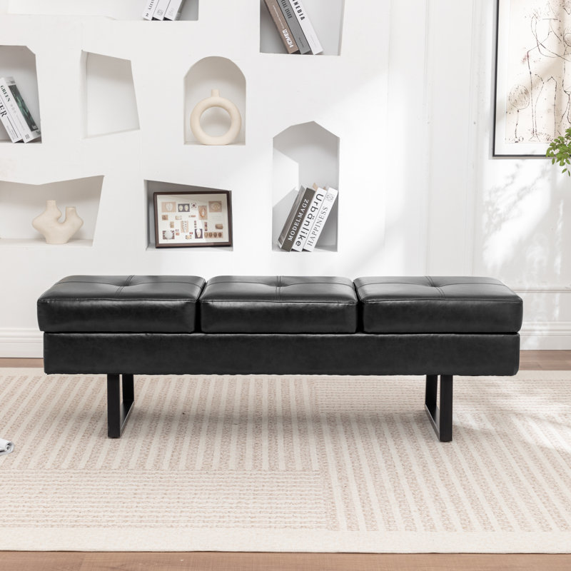 Banc de rangement rembourré en similicuir Charice, Noir