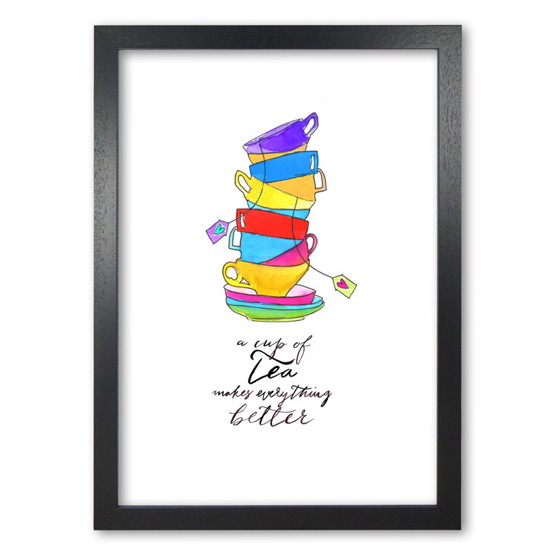 Cup Of Tea - Print, 84.1 cm H x 59.4 cm W x 5 cm D, Black Grain