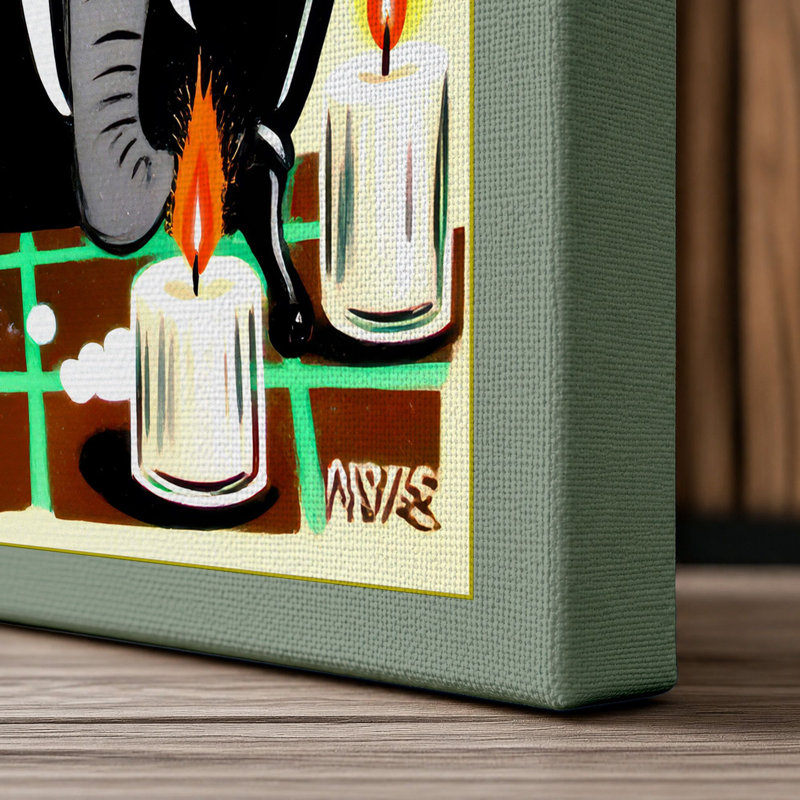 Elephant With Flames Graphic - Print, 30x20 - 76.2 x 50.8 cm, Sage Border