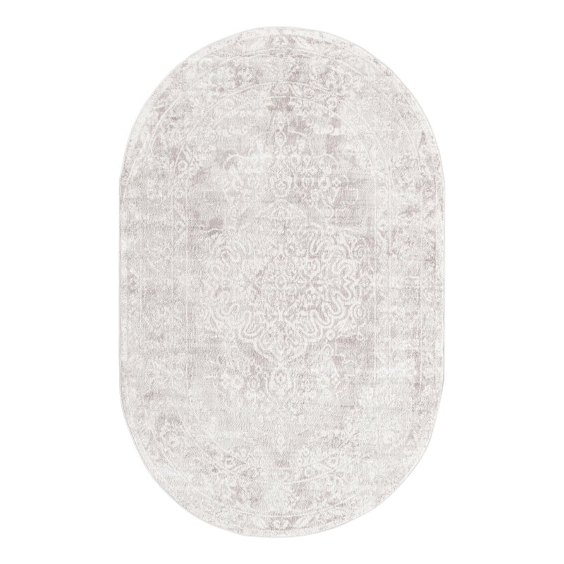 Tapis oriental gris / ivoire Dayton, Ovale 5 pi 3 po x 8 pi